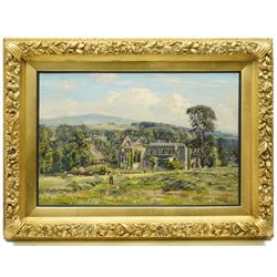 Herbert F Royle (British 1870-1958): Haymaking at Bolton Abbey, oil on canvas signed 39cm x 59cm in quality heavy gilt frame