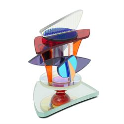 George Ponzini (American 1952-); modernist scent bottle, of abstract form with coloured and mirrored glass, H11cm