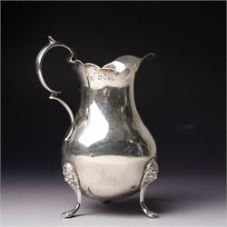Victorian silver cream jug with crimped rim, scroll handle and lion mask supports London  1887 Maker John Aldwinckle and Thomas Slater