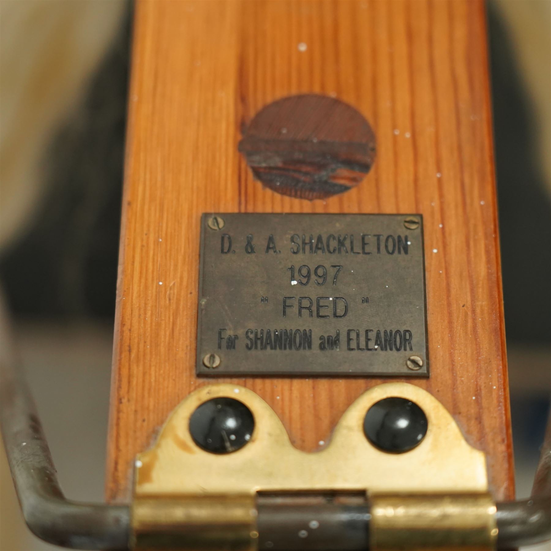 Antony Shackleton of Snainton - 1997 rocking horse titled ‘Fred’, the painted dapple grey body with real horsehair mane and tail, green velvet saddle cloth and leather tack, mounted on a pine swing stand with brass fittings