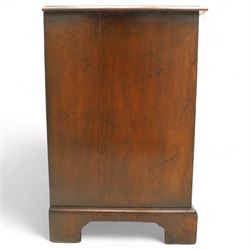 Small 19th century figured walnut chest of drawers, rectangular top with moulded edge over four graduating drawers with brass batwing handles, raised on bracket feet