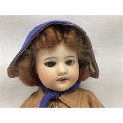 SFBJ Paris bisque head doll with applied hair, sleeping eyes, open mouth with teeth and composition body with jointed limbs; marked 'SFBJ 60 Paris' H59cm