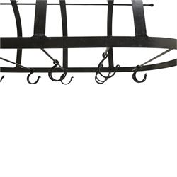 Wrought iron Kitchen hanging pot rack  L80cm and a brass milk pail 
