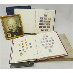  Single album collection of Canadian stamps, a single album collection of Channel Islands stamps and framed Winston Churchill USA five cent stamp  