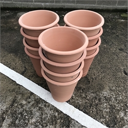 Twelve stackable circular tapering frost proof terracotta plant pots, D40cm, H41cm  