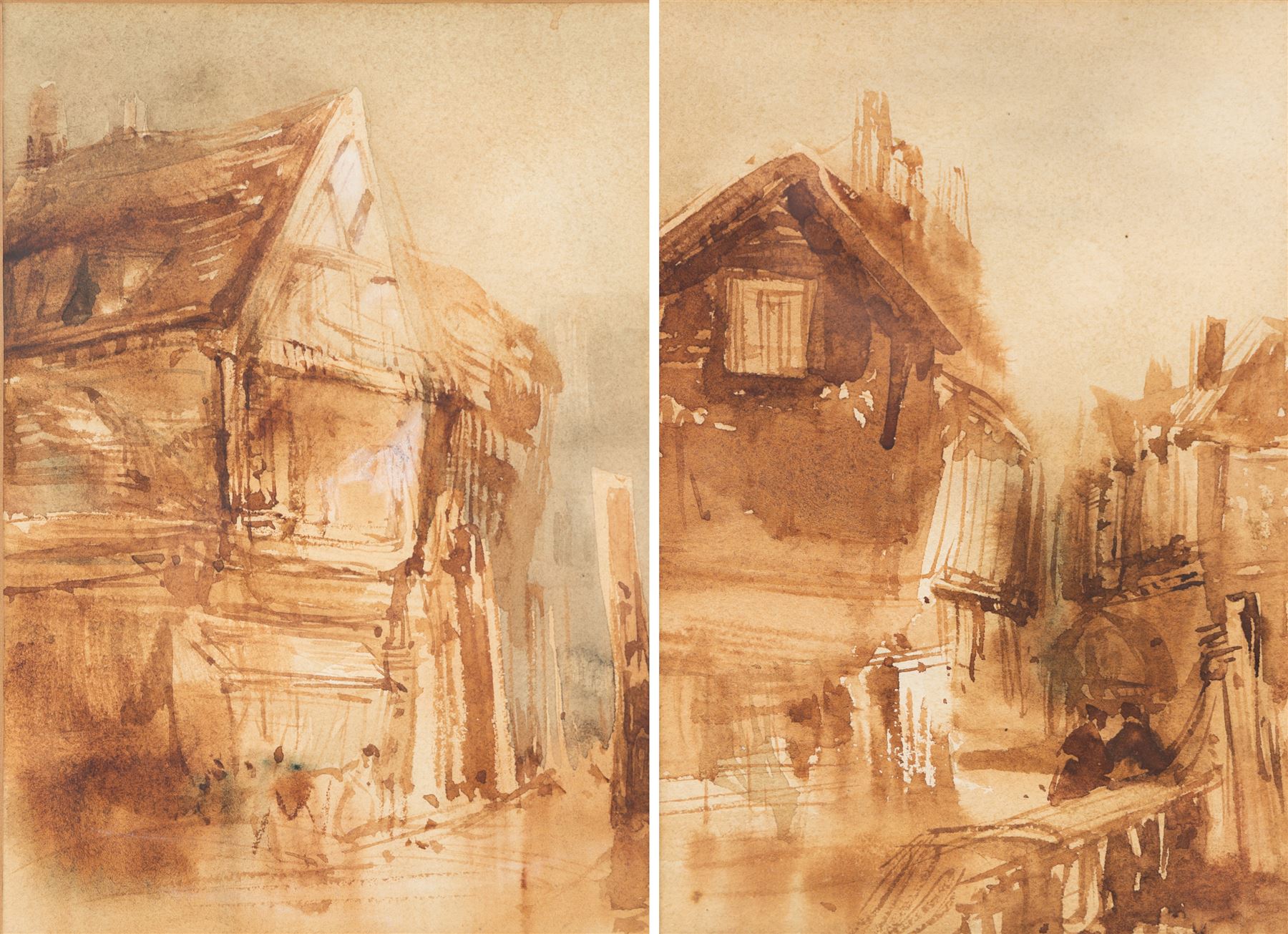 Henry Barlow Carter (British 1803-1867): 'Old Houses - York', pair watercolours signed, one titled 16cm x 11cm (2)