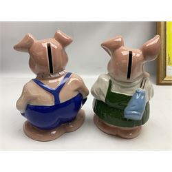  Full Set of Wade Natwest Pigs to include cousin Wesley, with an additional baby and framed leaflet 