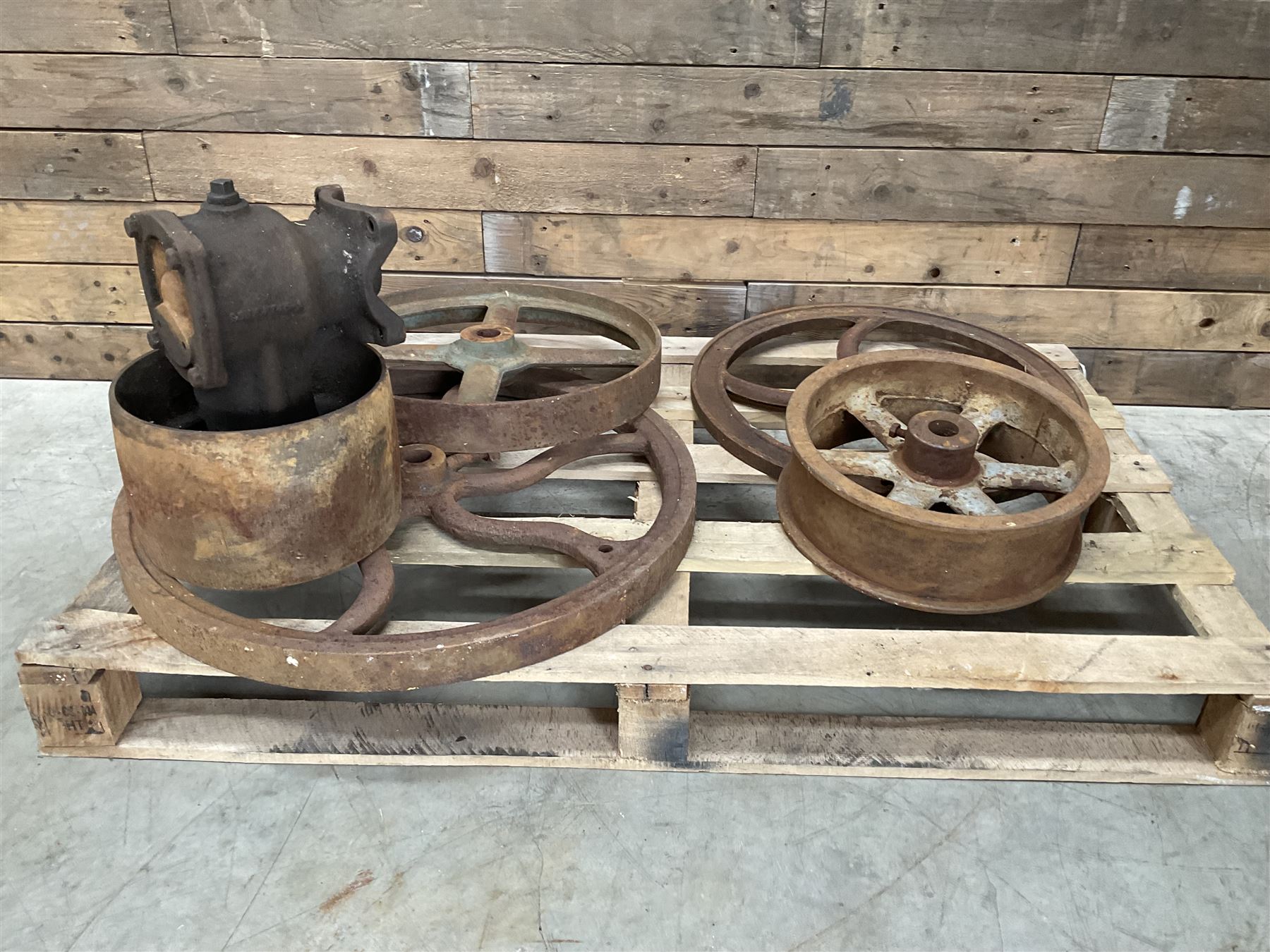 Various cast iron implement wheels