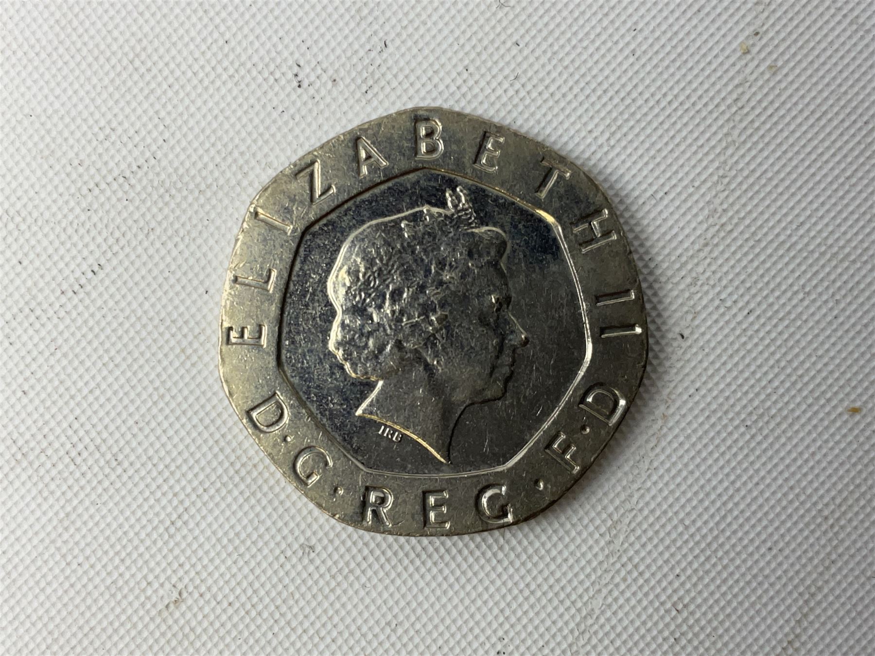 Queen Elizabeth II undated error twenty pence coin, from 2008