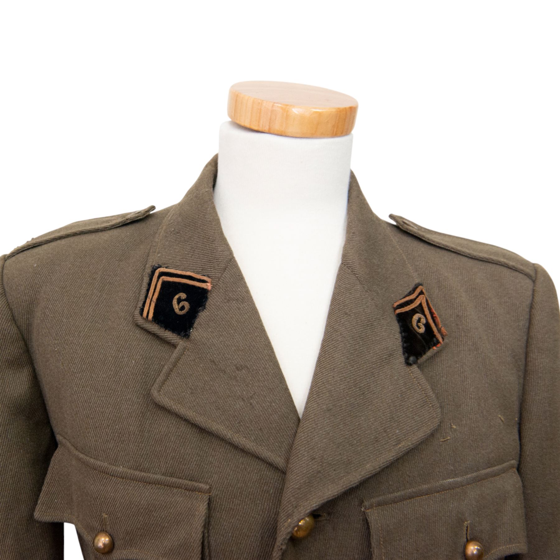 1940 French 6th Genie (engineers) officer's tunic, together with pair of M16 leather Jambieres D'Hommes officers gaiters and French Sam Browne style belt and cross strap 