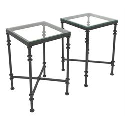 Oka  Furniture - 'Pompidou' pair metal and glass lamp tables