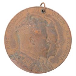 Two Edward Prince of Wales Visit to Bombay 1921 oval bronze medals, the obverse with bust of Edward Prince of Wales, the reverse inscribed ‘Visit of His Royal Highness, Bombay, November 1921, together with a King Edward VII and Queen Alexandra Coronation medal, dated June 1902, largest D6cm
