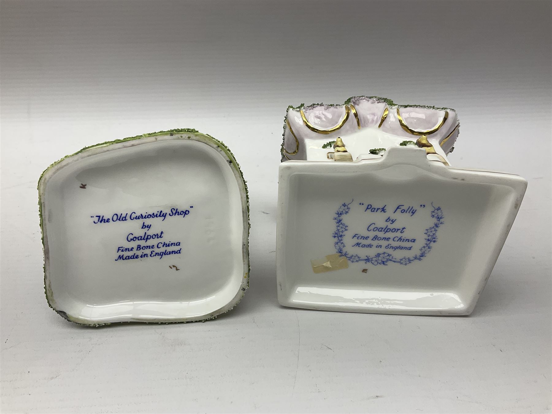 Eleven Coalport cottages, including Park Folly, The Alms House, Watermill and The Summer House, each with printed marks beneath