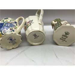 Group of ceramics to include Art Deco examples, Arthur Wood twin handled vase decorated in the Garden Wall pattern, Art Deco style Coalport twin handled lidded sucrier and saucer, Mason's Applique jug (scratch through mark), Royal Doulton Minden bowl and jug, Copeland Spode Royal Jasmine jug, Crown Devon, etc