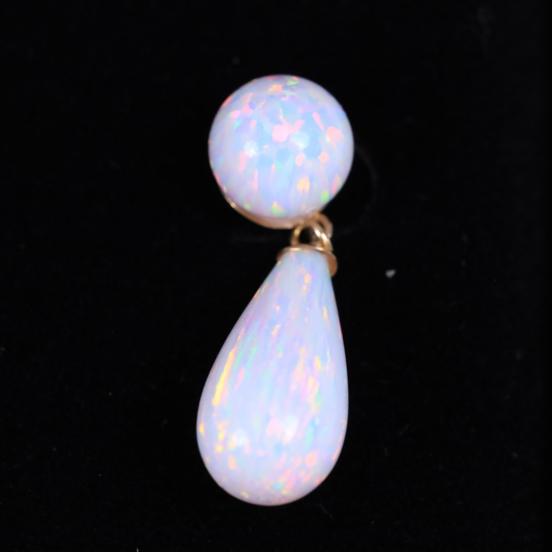 Pair of 9ct gold opal pendant earrings, boxed