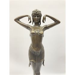 Art Deco style bronze figure of a dancer, after 'Berrard', raised upon a circular base, with foundry mark, H49cm
