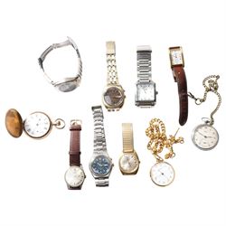 Collection of wristwatches and pocket watches including Seiko, Talis, Jeep, Waltham etc