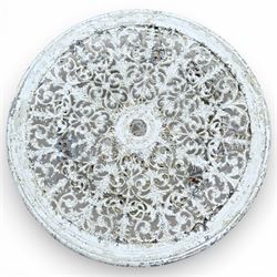 Victorian cast iron white painted garden chairs and table with aluminium top