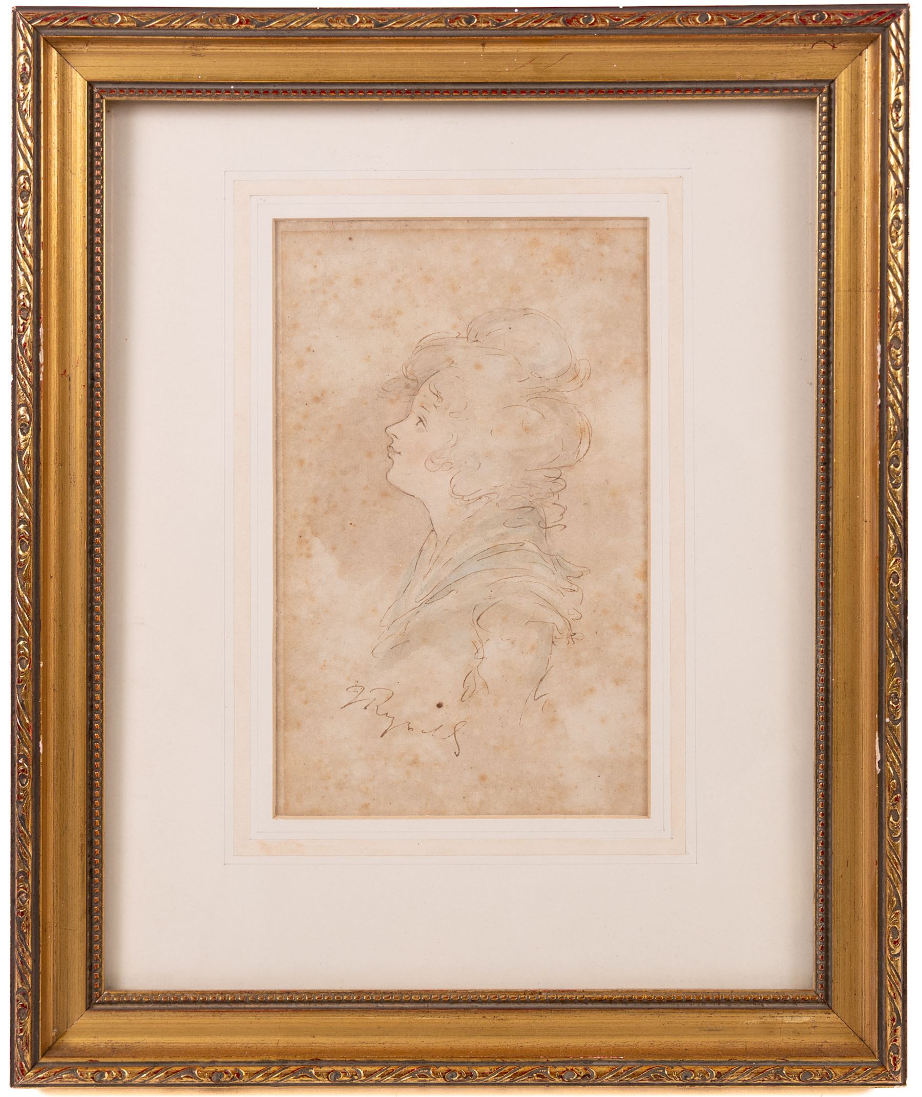 Follower of Joshua Reynolds (British 1723-1792): Studies of Young Women, set of four pen ink and colour wash drawings bearing signature and dated 1759, 20cm x 13cm - 15cm x 9cm (4)