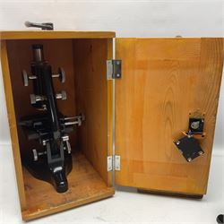 Three microscopes, comprising Ernst Leitz Wetzlar, W Watson & Sons service II no 125485, W Watson & Sons Bactil binocular no 115722, all boxed  