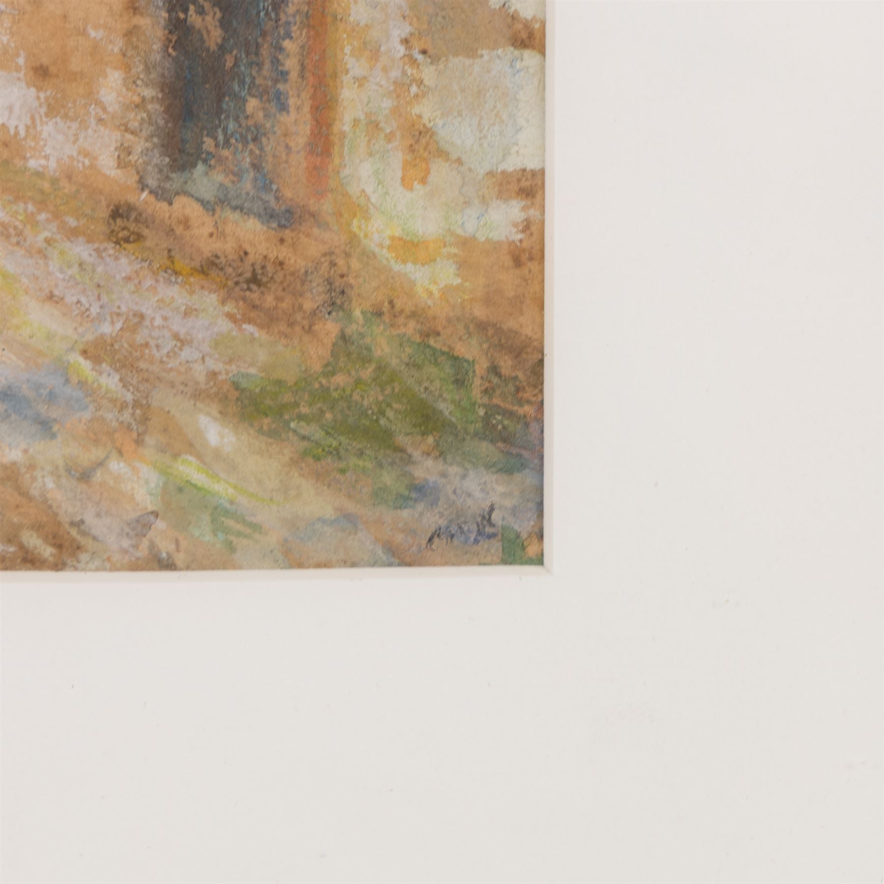 Scottish School (Early 20th Century): Mother and Child in a Rural Village, mixed media faintly signed MB?, 17cm x 25cm