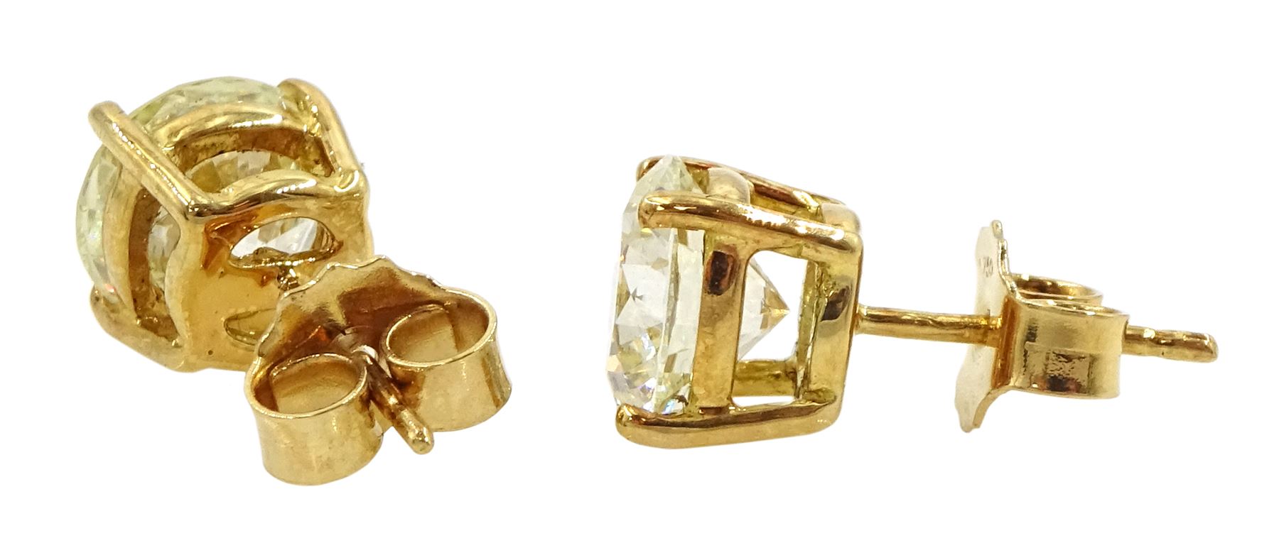Pair of 18ct gold round brilliant cut diamond stud earrings, total diamond weight approx 3.25 carat