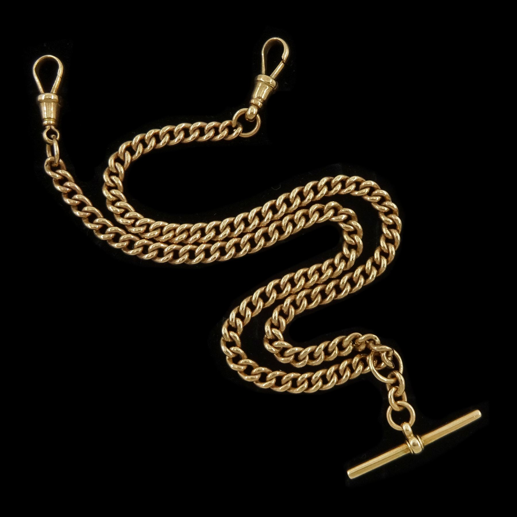 Early 20th century 9ct rose gold Albert watch chain by John Grinsell & Sons, each link stamped 9.375