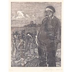 Alan Coates (British Contemporary): 'Nude 4', limited edition etching No.3/12 signed and titled 20cm x 14cm; Sarah J Venus (British Contemporary): Corsets, lino cut 21cm x 19cm; William 