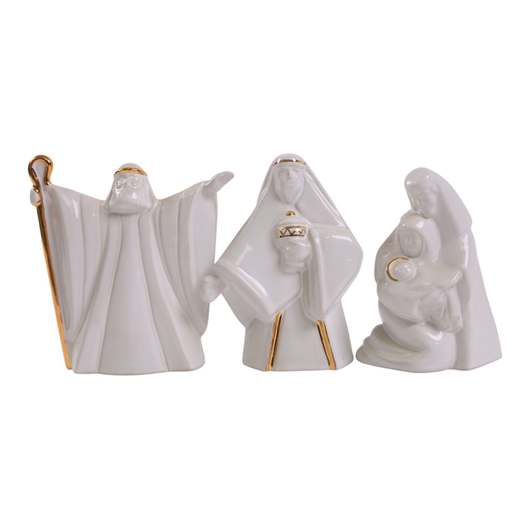 Eight Wade Nativity figures, including three kings, two shepherds, donkey, Angel Gabriel, Mary and Jesus