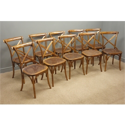 Set ten Oka Camargue bentwood style chairs with X shaped backs
