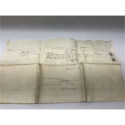 Early 19th century manuscript deed on vellum in three sections dated 25th February 1803 relating to 'An agreement between William Wilberforce, of the old palace yard, Westminster - son of Robert, AND The Reverend Thomas Bowman, of Beverley, who has agreed to buy from William Wilberforce the Freehold of a 