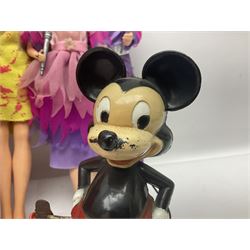 Pelham Puppet - Tyrolean Girl in yellow box; three 'A' Team action figures; clockwork plastic Mickey Mouse figure; and seven various fashion dolls (12)