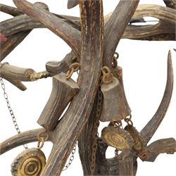 Antlers/Horns - Deer antler chandelier, of circular form, with five fitted lights