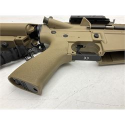 Combat Machine lithium battery powered airsoft BB rifle, 'Complete AEG Series' to fire 5mm pellets, with adjustable length stock L69cm non-extended; with six magazines, Trijicon ACOG red dot telescopic sight, battery charger etc (NO BATTERIES)