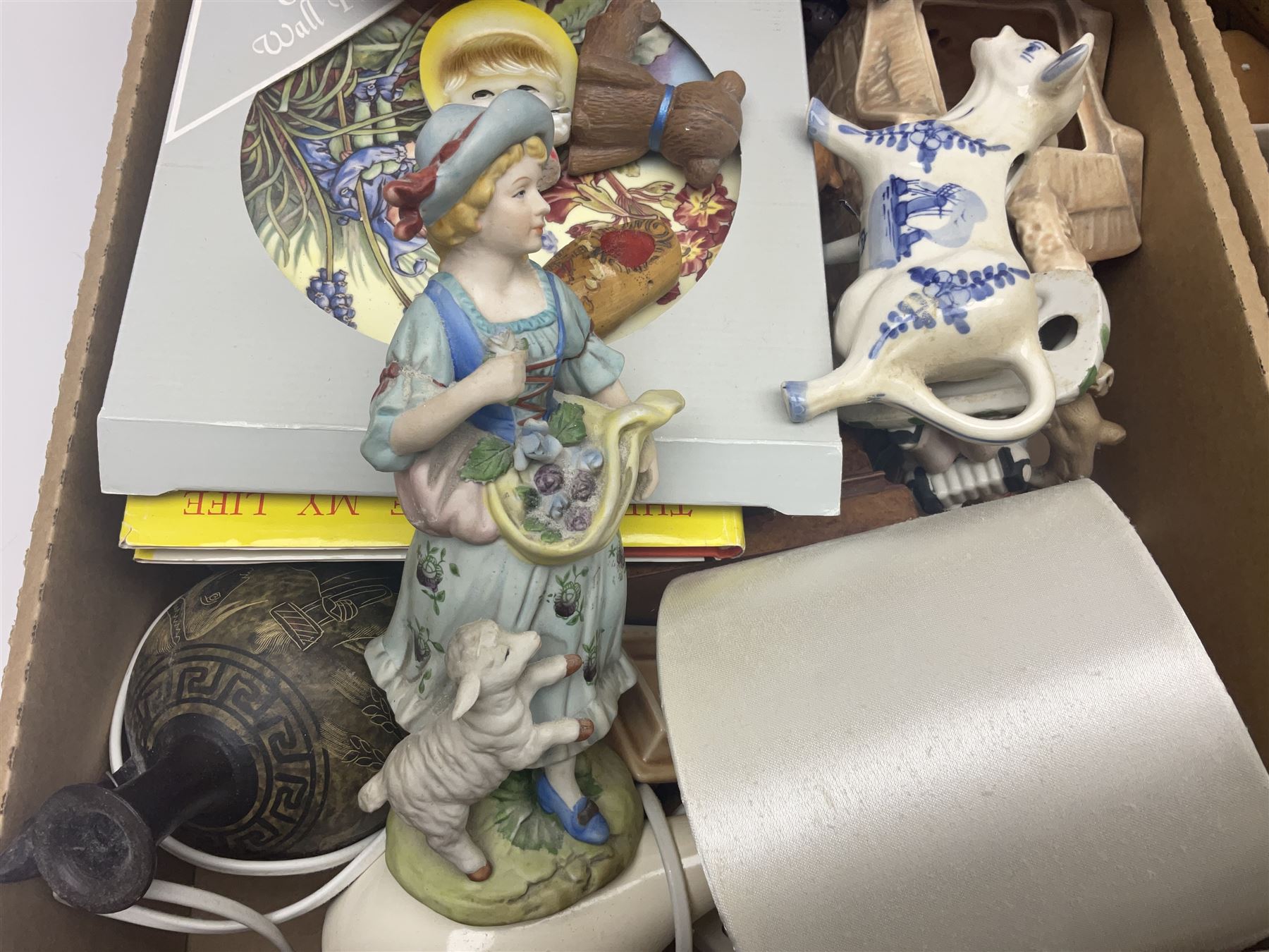 Selection of collectables, to include glass handbags, brass chargers, ceramics etc, in three boxes 