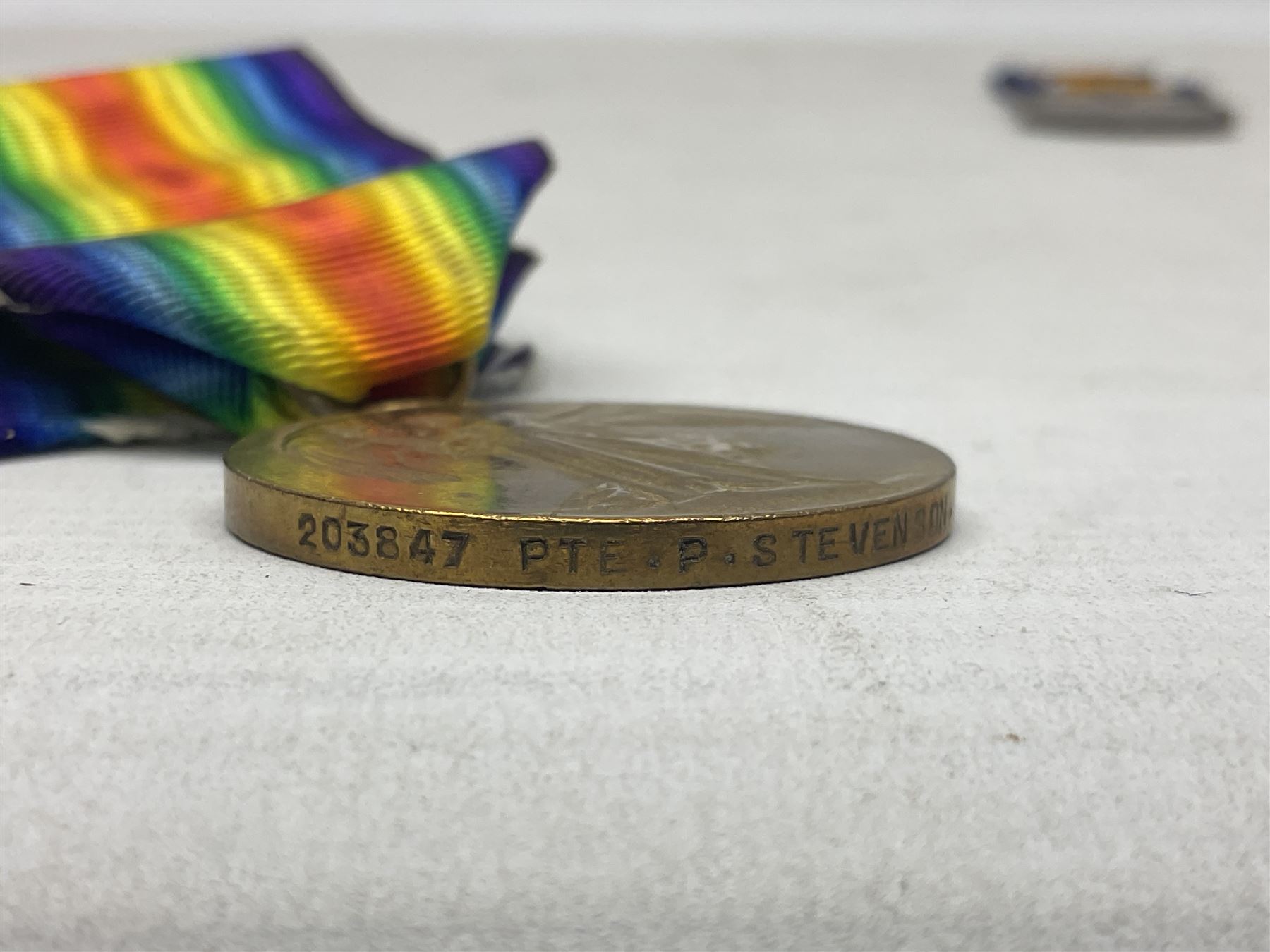 Five WW1 Lincolnshire Regiment medals comprising British War Medal awarded to 37660 Pte. T. Pickering; British War Medal to 42664 Pte. A. Lancaster; Victory Medal to 203847 Pte. P. Stevenson; Victory Medal to 28138 Pte. H. Gale; and Victory Medal to 46875 Pte. J. Owen; all with ribbons; some biographical details (5)