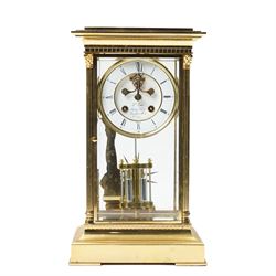 American-20th century Franklin Mint  8-day four-glass mantle clock, brass case with bevell...