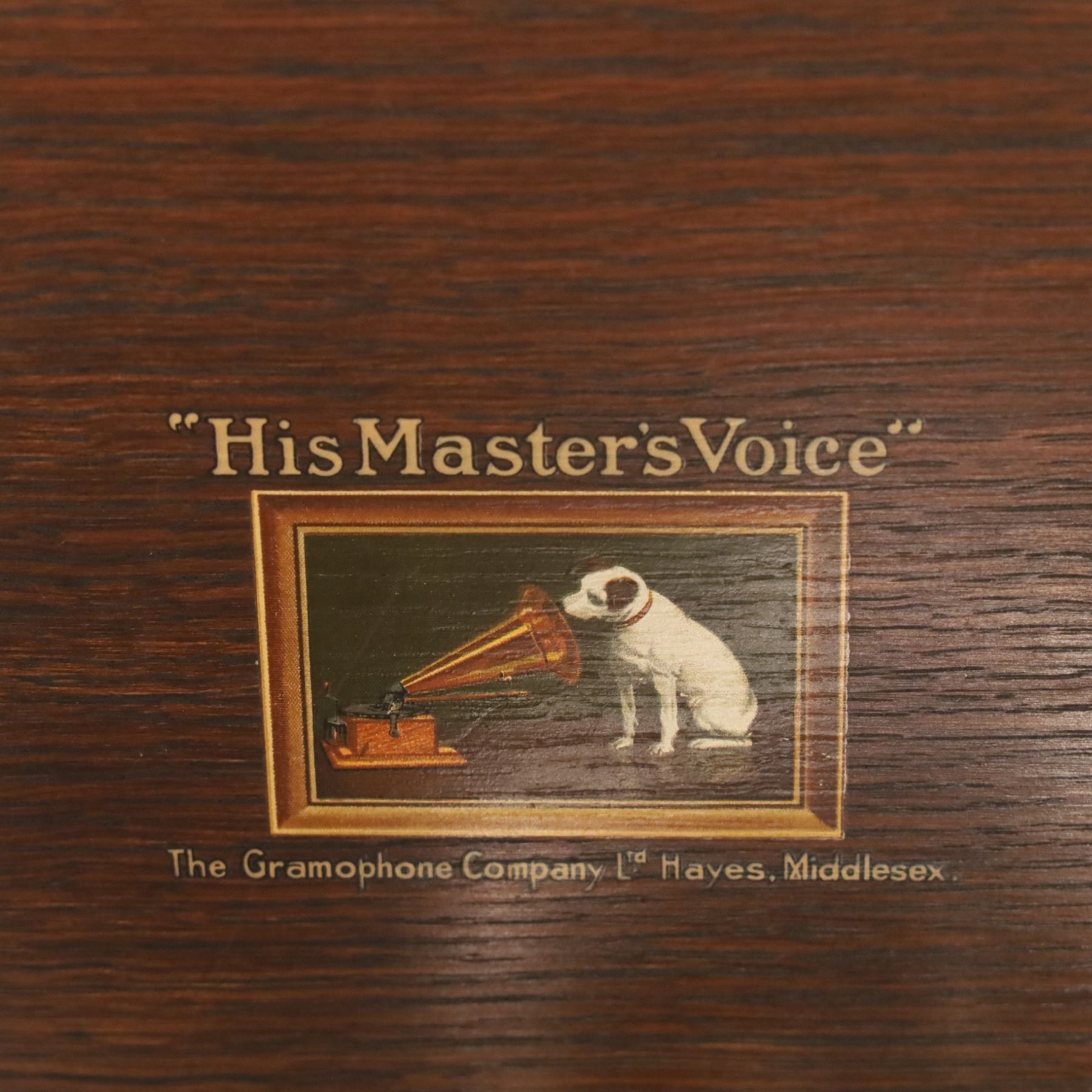 HMV wind up gramophone in oak case and a tool box and contents