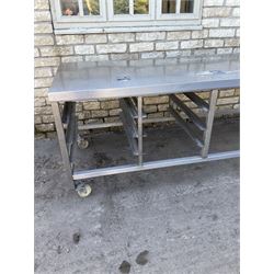 Large stainless steel preparation table trolley, with tray rack - THIS LOT IS TO BE COLLECTED BY APPOINTMENT FROM DUGGLEBY STORAGE, GREAT HILL, EASTFIELD, SCARBOROUGH, YO11 3TX