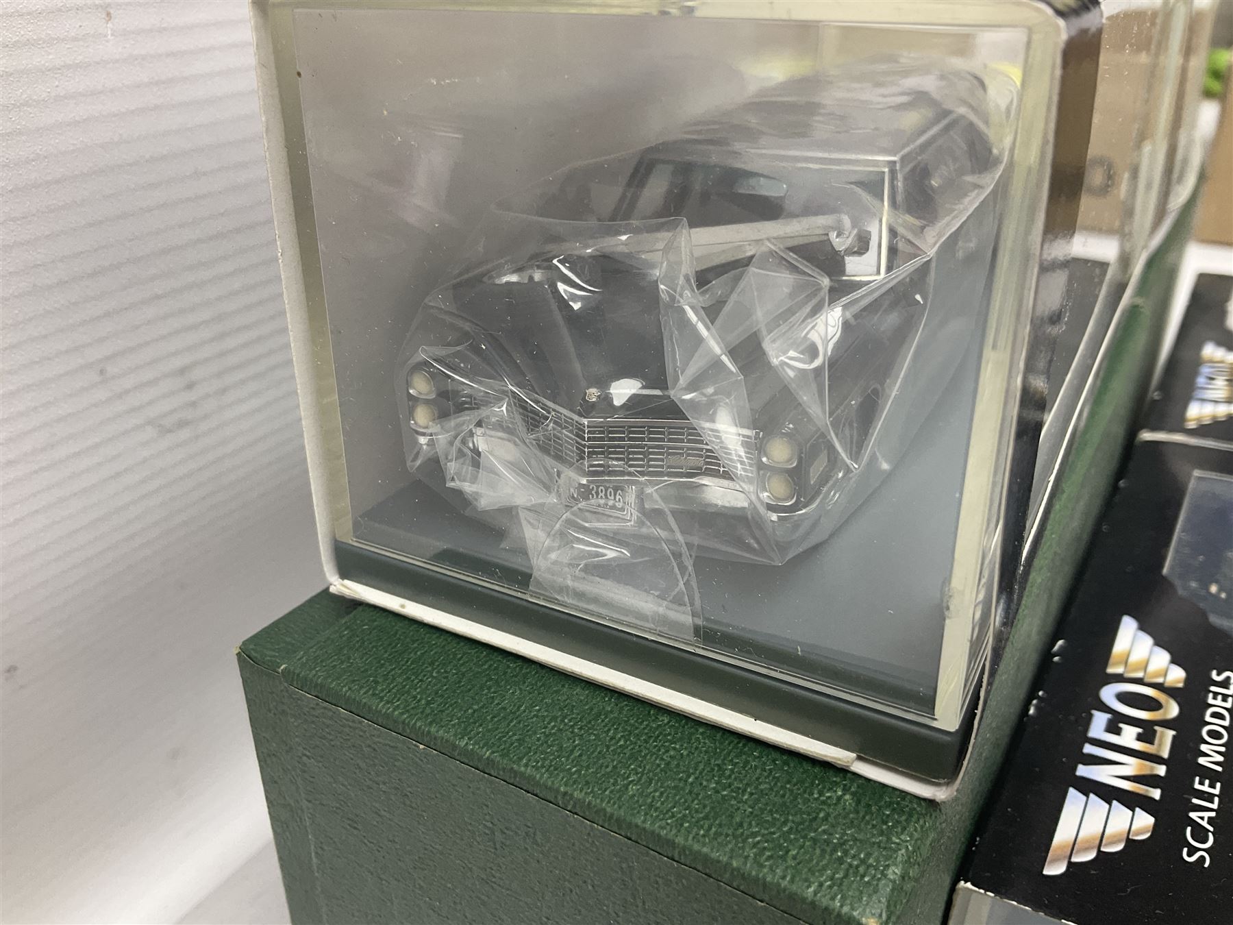 Nine Neo Scale Models 1:43 scale die-cast models including Daimler Majestic major, S&S Landau Hearse, Lagonda 3-litre 1955, Rover P4 Seventy-five, Jaguar 420Rover P5b Coupe etc; some boxed (9)