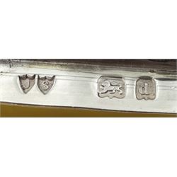 Set of six George III silver teaspoons, bright cut decoration and engraved initial HK by Peter & Ann Bateman and a silver lidded rectangular box by John Silverston, Birmingham 1903, approx 4.6oz