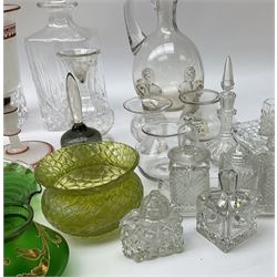 Glassware including a pair of Victorian decanters, various glasses, footed dish, heavy glass bowl etc, in two boxes