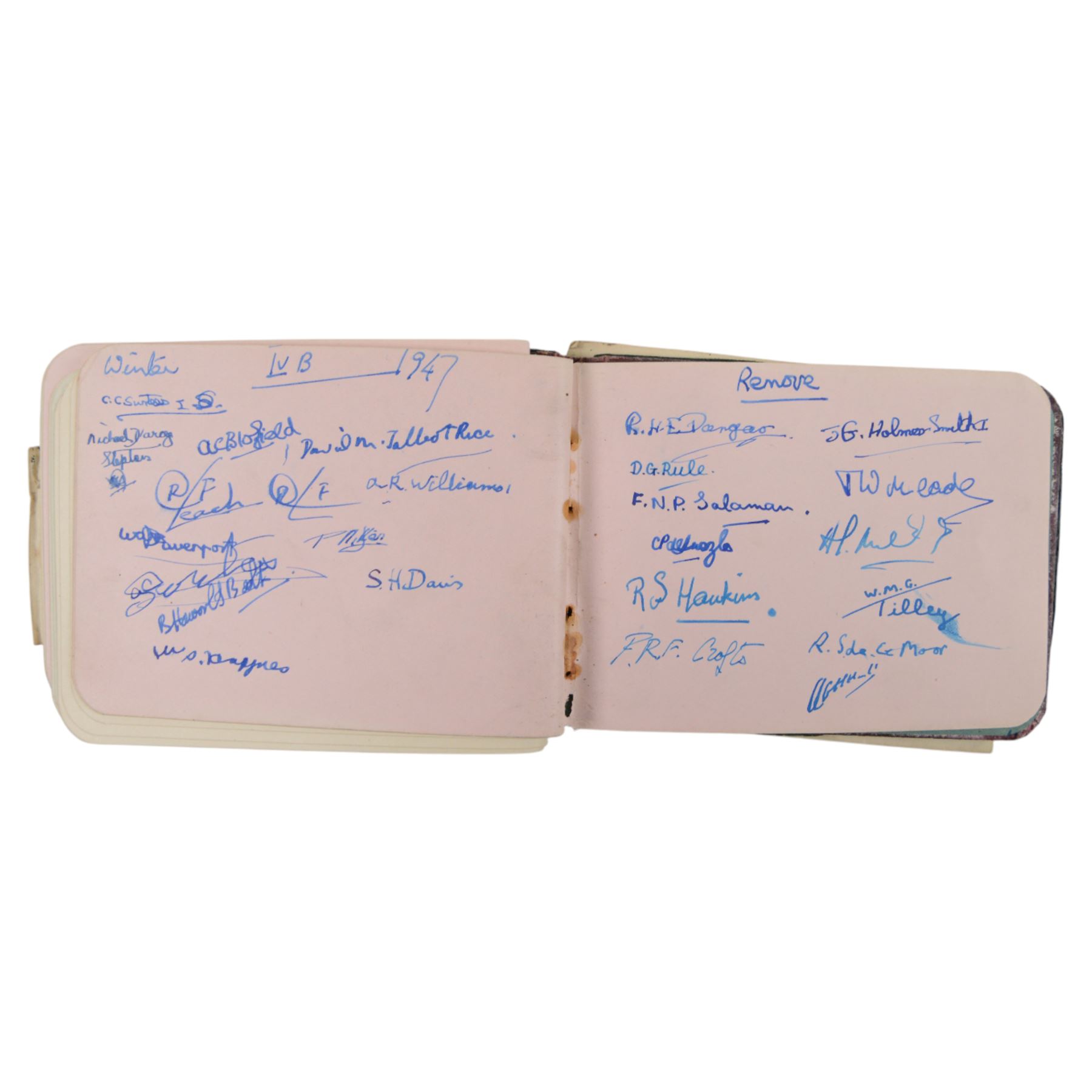 1940s/1950s autograph and sentiment book, with various signatures, including spurious signature for former Prime Minister Anthony Eden, together with a facsimile printed letter dated November 30 1950, 'Thank you so much for your good wishes on my birthday' the paper embossed with House of Commons logo and with printed Winston Churchill signature