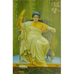  Seated Portrait of a Lady Holding a Fan, 20th century oil on board signed S. White 90cm x 60cm  