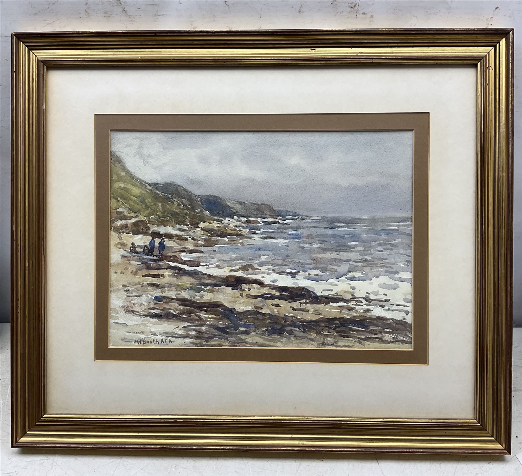 James William Booth (Staithes Group 1867-1953): Figures on the Beach, watercolour signed 26cm x 36cm