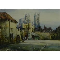  Noel Harry Leaver (British 1889-1951): Bootham Bar and York Minster, watercolour signed 35cm x 51cm  DDS - Artist's resale rights may apply to this lot     