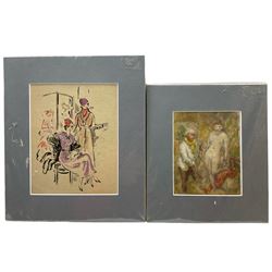 Harold Hope Read (British 1881-1959): 'Artist with Nude' and 'Two Ladies', pastel and watercolour (respectively), signed, labelled verso max 20cm x 16cm (2) (unframed)