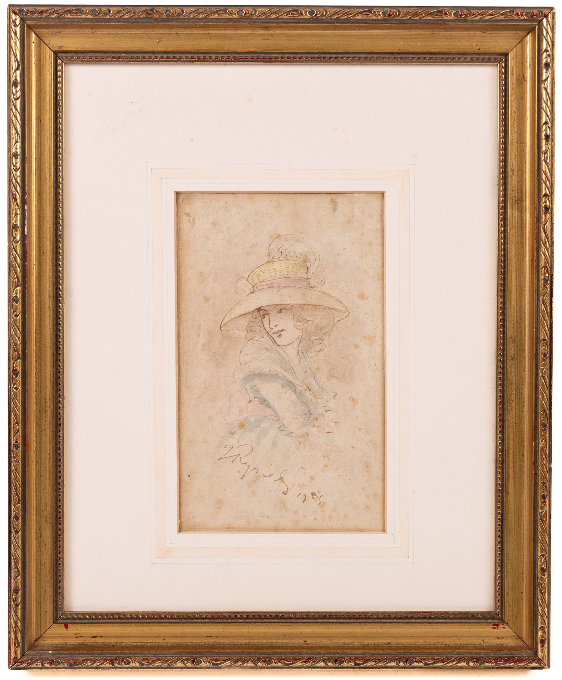 Follower of Joshua Reynolds (British 1723-1792): Studies of Young Women, set of four pen ink and colour wash drawings bearing signature and dated 1759, 20cm x 13cm - 15cm x 9cm (4)