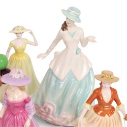 Collection of Royal Doulton figures including Autumn Stroll, April, Cinderella, The old Balloon Seller, Reflections etc 