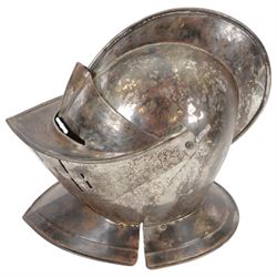Reproduction 17th century European close helmet, the visor with elongated sights, two-piece skull with a high medial roped comb